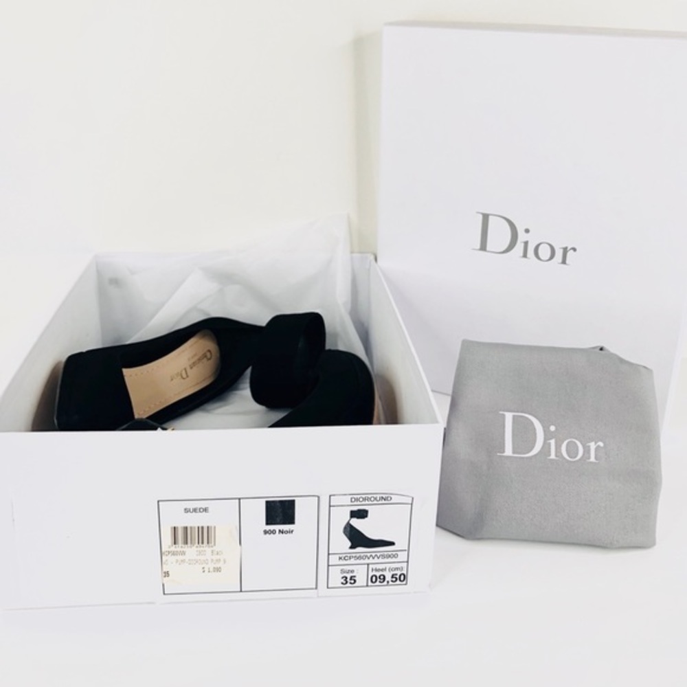 DIOR DIOROUND WEDGE SUEDE ANKLE STRAP PUMPS - Picture 2 of 12